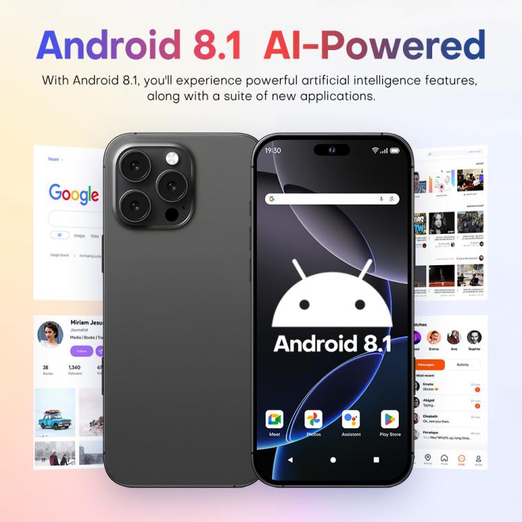 A88 / i16 Pro Max, 2GB+16GB, 6.6 inch Android 8.1 MTK6580A Quad Core, OTG, Network: 3G, Dual SIM, Plug:US Plug(Titanium Black)