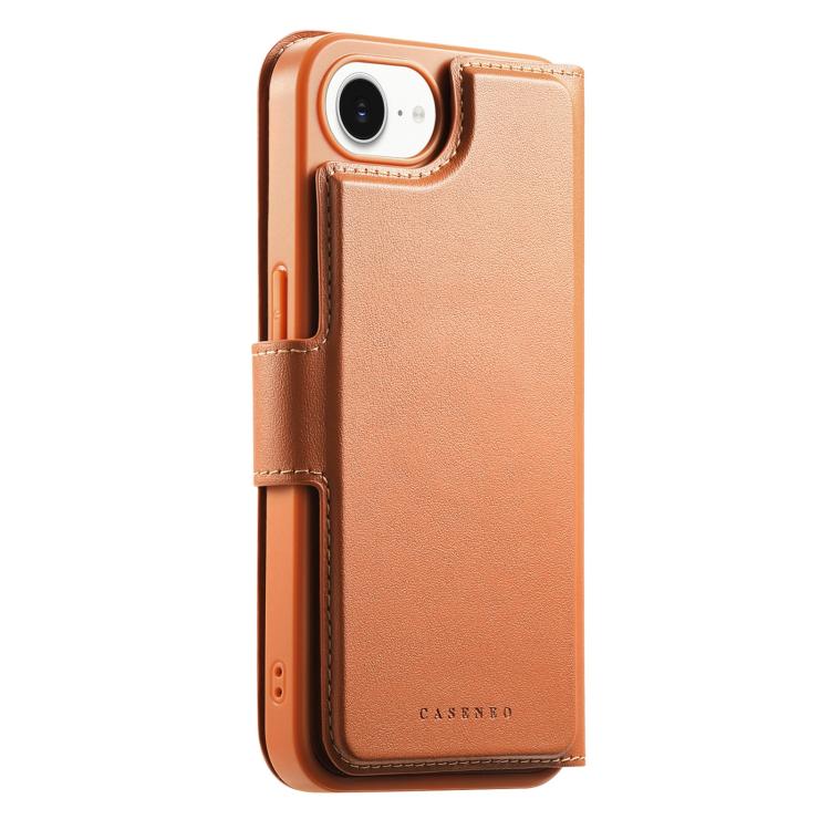 For iPhone 16e CaseNeo Finger Grip Strap MagSafe Leather Phone Case(Brown)