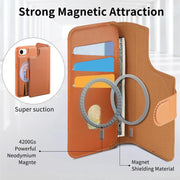 For iPhone 16e CaseNeo Finger Grip Strap MagSafe Leather Phone Case(Brown)