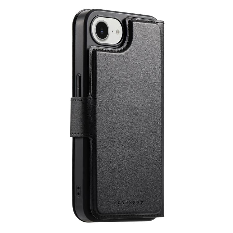 For iPhone 16e CaseNeo Finger Grip Strap MagSafe Leather Phone Case(Black)