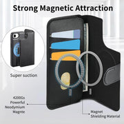 For iPhone 16e CaseNeo Finger Grip Strap MagSafe Leather Phone Case(Black)