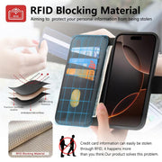 For iPhone 16e CaseNeo Finger Grip Strap MagSafe Leather Phone Case(Black)