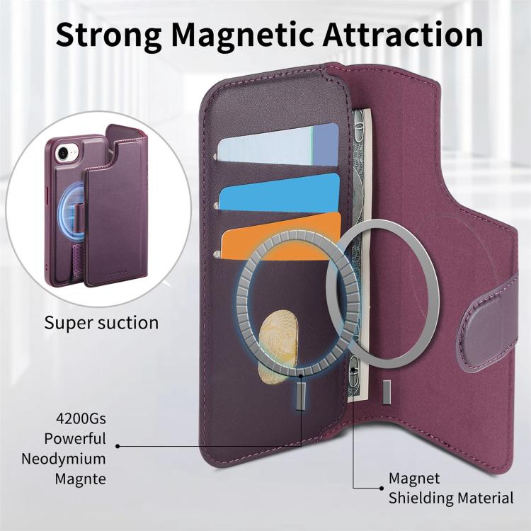 For iPhone 16e CaseNeo Finger Grip Strap MagSafe Leather Phone Case(Purple)