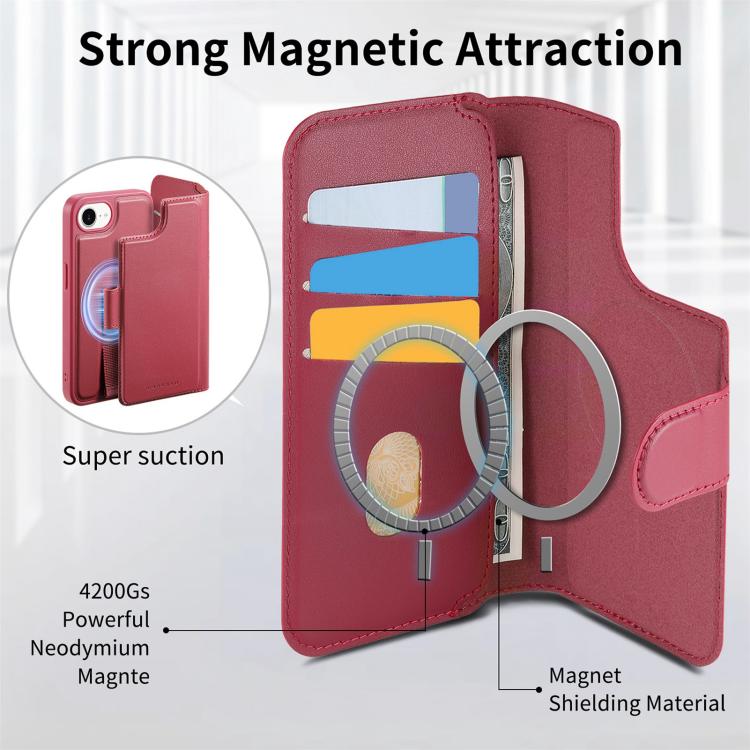 For iPhone 16e CaseNeo Finger Grip Strap MagSafe Leather Phone Case(Red)