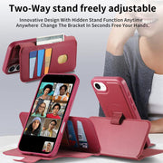 For iPhone 16e CaseNeo Finger Grip Strap MagSafe Leather Phone Case(Red)