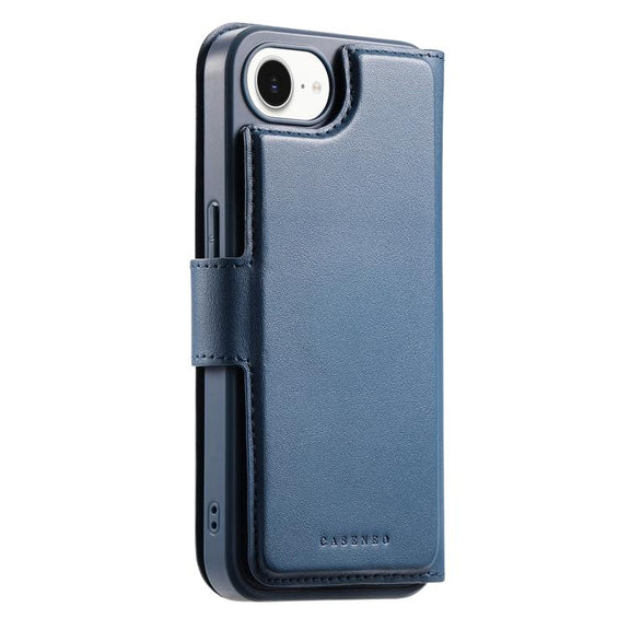 For iPhone 16e CaseNeo Finger Grip Strap MagSafe Leather Phone Case(Blue)