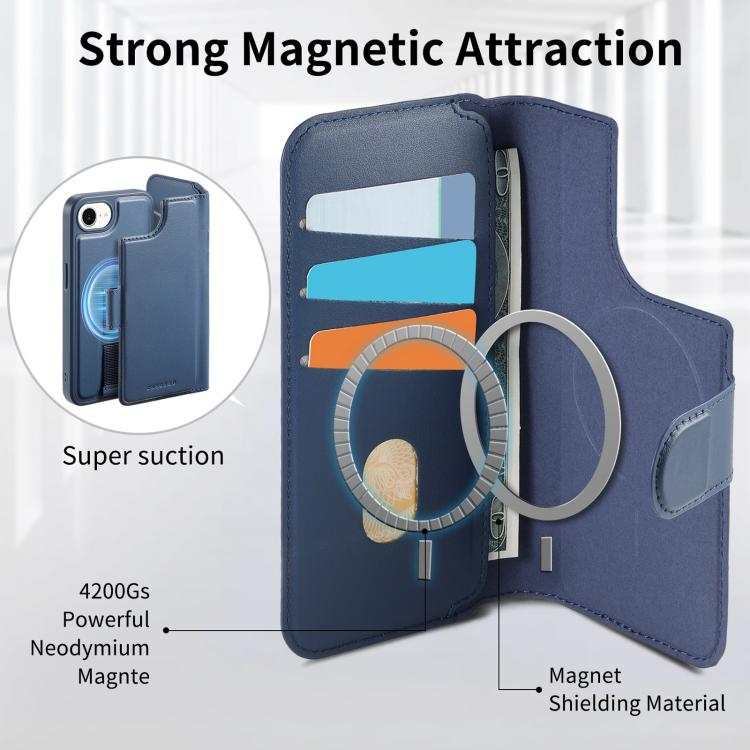 For iPhone 16e CaseNeo Finger Grip Strap MagSafe Leather Phone Case(Blue)