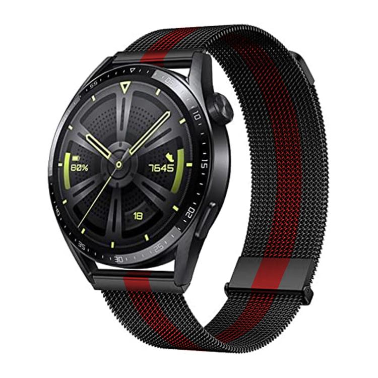 Kalebol 20mm Universal Loop Double Magnetic Buckle Milanese Strap(Black Red)