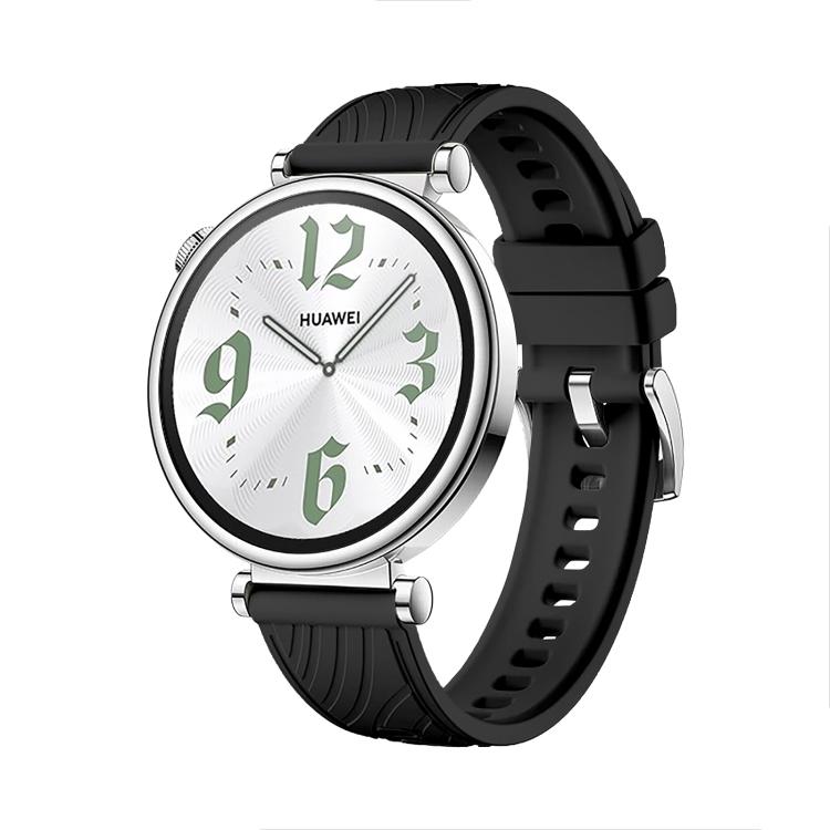 Kalebol 18mm Universal Textured Silicone Silver Buckle Strap(Black)
