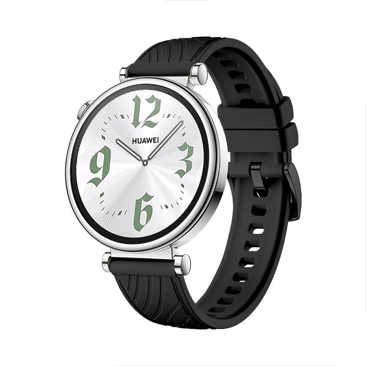 Kalebol 18mm Universal Textured Silicone Black Buckle Strap(Black)