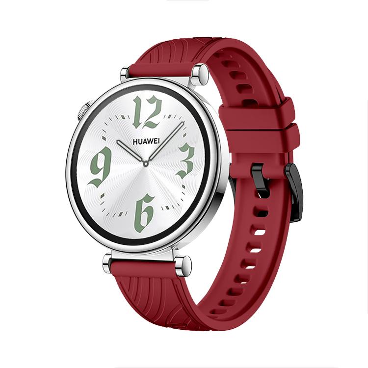 Kalebol 18mm Universal Textured Silicone Black Buckle Strap(Red)