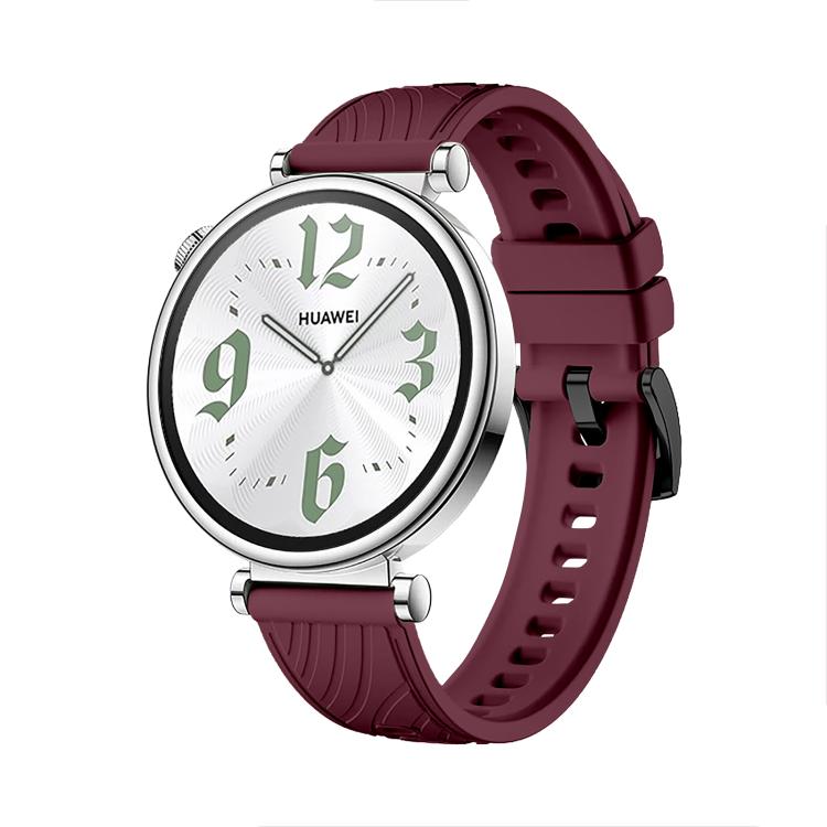 Kalebol 18mm Universal Textured Silicone Black Buckle Strap(Wine Red)