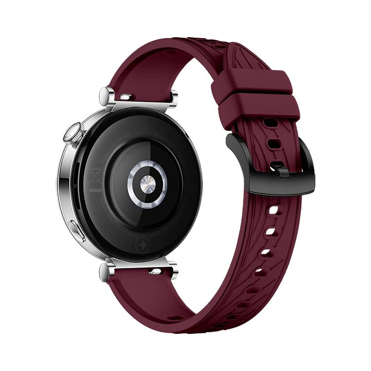 Kalebol 18mm Universal Textured Silicone Black Buckle Strap(Wine Red)