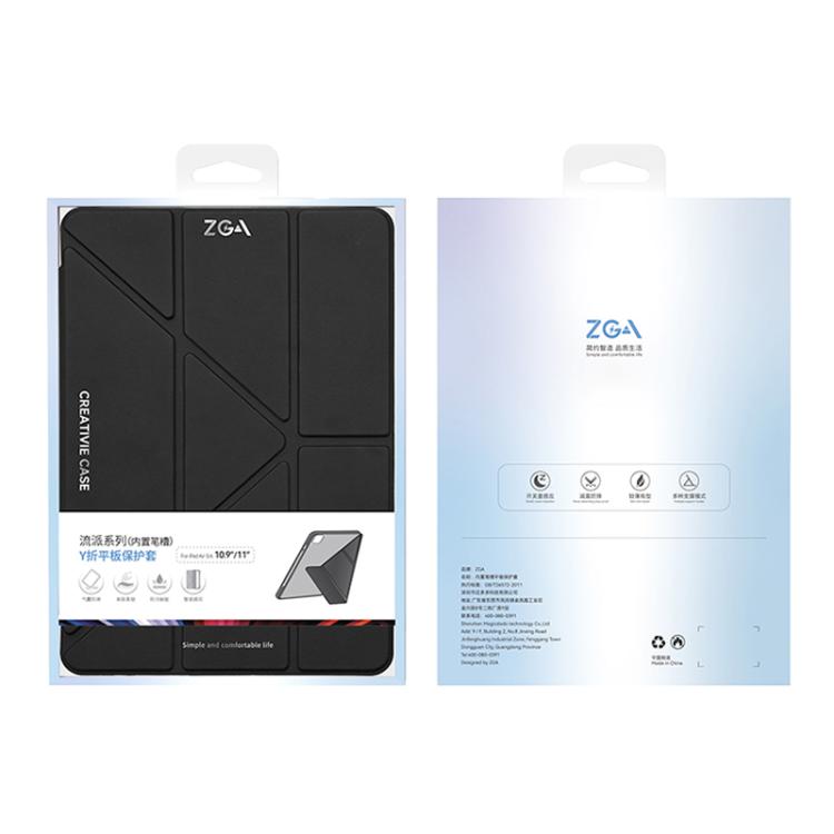 For iPad Pro 13 2024 ZGA Genre Series Y-Fold Leather Tablet Case with Pen Slot(Black)