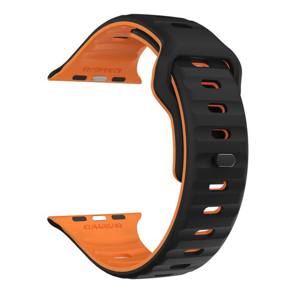 For Apple Watch 46mm / 49mm / 45mm / 44mm Kalebol Wave Reverse Buckle Two-color Silicone Strap(Black Orange)