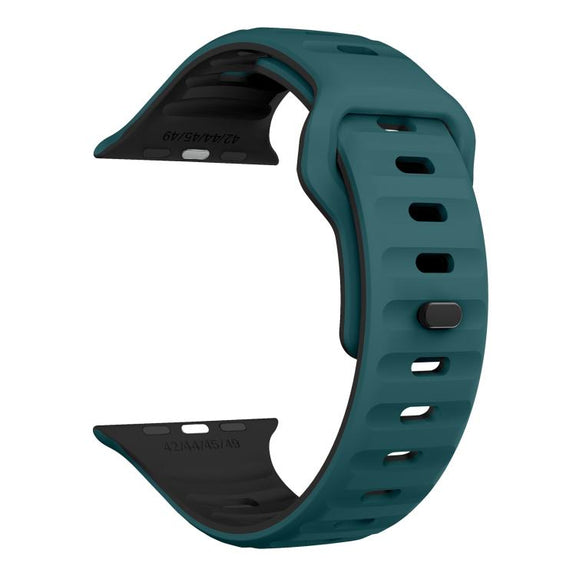 For Apple Watch 46mm / 49mm / 45mm / 44mm Kalebol Wave Reverse Buckle Two-color Silicone Strap(Dark Green Black)