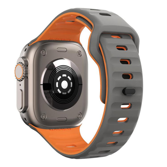For Apple Watch 46mm / 49mm / 45mm / 44mm Kalebol Wave Reverse Buckle Two-color Silicone Strap(Space Grey Orange)