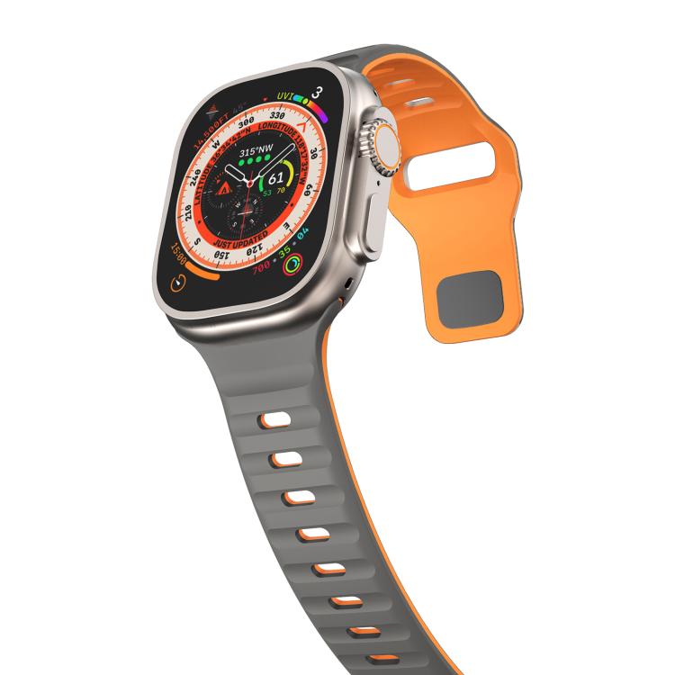 For Apple Watch 46mm / 49mm / 45mm / 44mm Kalebol Wave Reverse Buckle Two-color Silicone Strap(Space Grey Orange)