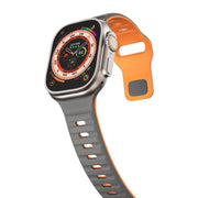For Apple Watch 46mm / 49mm / 45mm / 44mm Kalebol Wave Reverse Buckle Two-color Silicone Strap(Space Grey Orange)
