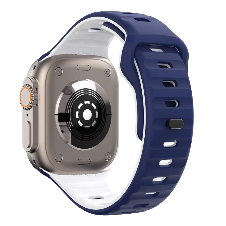 For Apple Watch 46mm / 49mm / 45mm / 44mm Kalebol Wave Reverse Buckle Two-color Silicone Strap(Midnight Blue White)