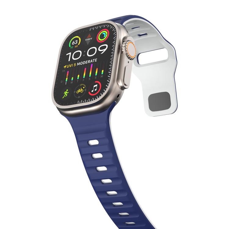 For Apple Watch 46mm / 49mm / 45mm / 44mm Kalebol Wave Reverse Buckle Two-color Silicone Strap(Midnight Blue White)