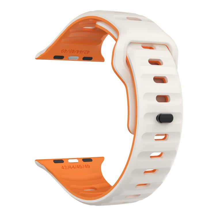 For Apple Watch 46mm / 49mm / 45mm / 44mm Kalebol Wave Reverse Buckle Two-color Silicone Strap(Starlight Orange)