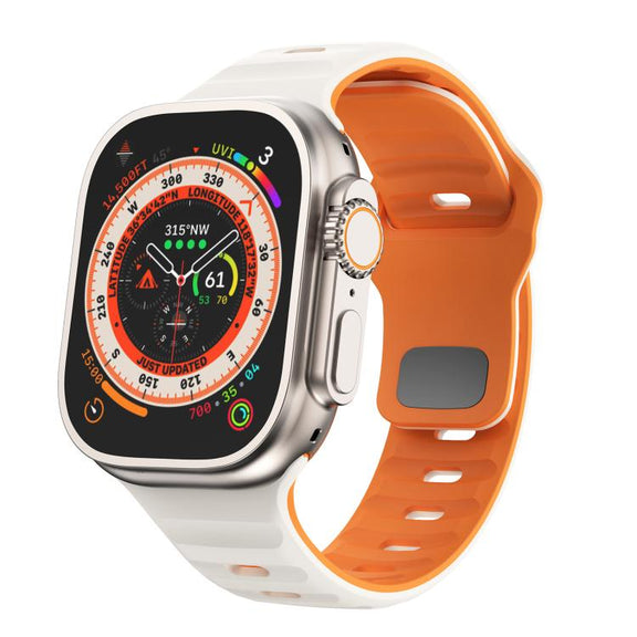 For Apple Watch 46mm / 49mm / 45mm / 44mm Kalebol Wave Reverse Buckle Two-color Silicone Strap(Starlight Orange)