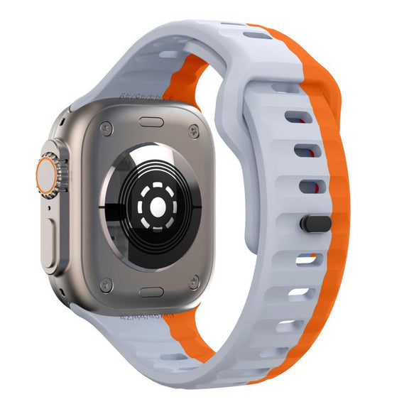 For Apple Watch 46mm / 49mm / 45mm / 44mm Kalebol Wave Reverse Buckle Two-color Silicone Strap(Wild Path Grey Orange)