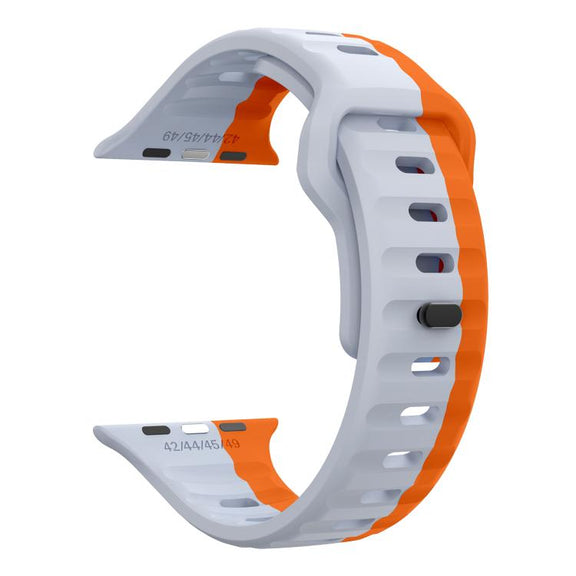 For Apple Watch 46mm / 49mm / 45mm / 44mm Kalebol Wave Reverse Buckle Two-color Silicone Strap(Wild Path Grey Orange)