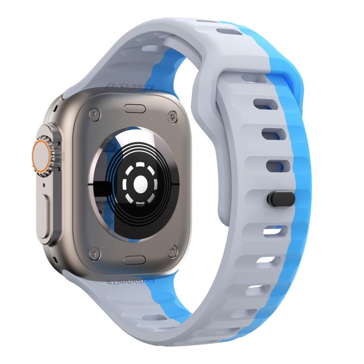 For Apple Watch 46mm / 49mm / 45mm / 44mm Kalebol Wave Reverse Buckle Two-color Silicone Strap(Wild Path Grey Blue)