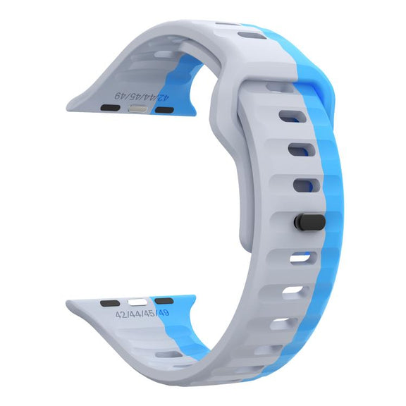 For Apple Watch 46mm / 49mm / 45mm / 44mm Kalebol Wave Reverse Buckle Two-color Silicone Strap(Wild Path Grey Blue)
