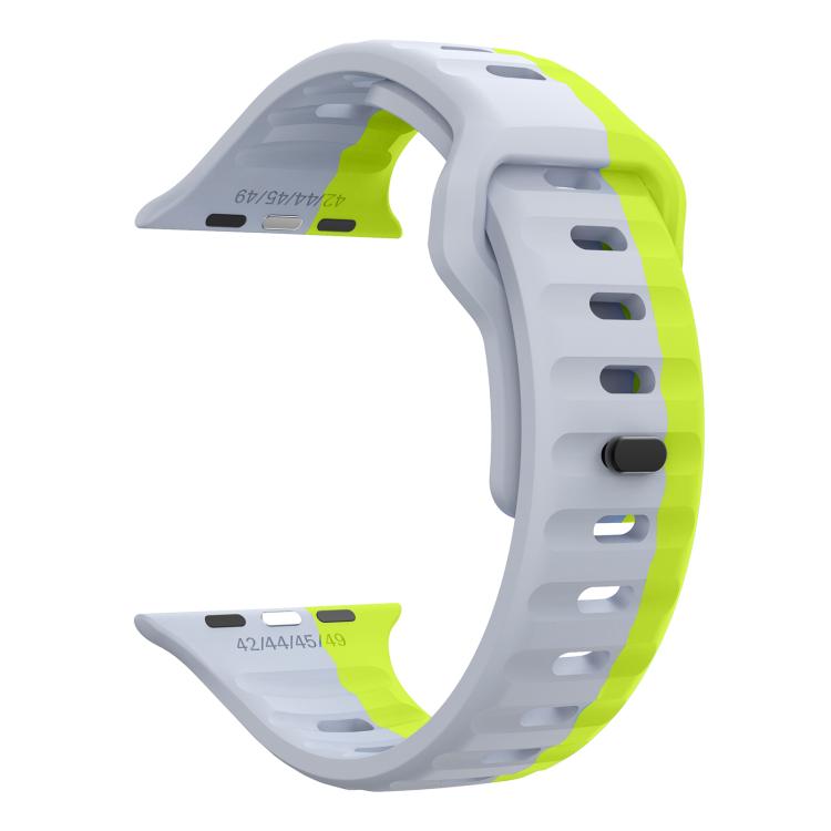 For Apple Watch 46mm / 49mm / 45mm / 44mm Kalebol Wave Reverse Buckle Two-color Silicone Strap(Wild Path Grey Green)