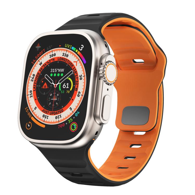 For Apple Watch 42mm / 41mm / 40mm / 38mm Kalebol Wave Reverse Buckle Two-color Silicone Strap(Black Orange)