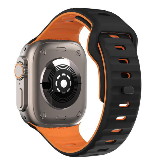 For Apple Watch 42mm / 41mm / 40mm / 38mm Kalebol Wave Reverse Buckle Two-color Silicone Strap(Black Orange)