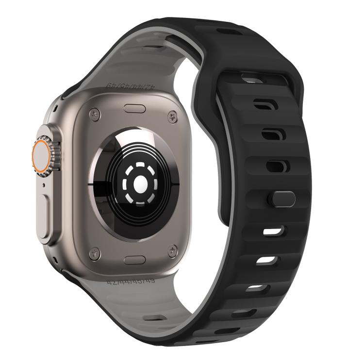 For Apple Watch 42mm / 41mm / 40mm / 38mm Kalebol Wave Reverse Buckle Two-color Silicone Strap(Black Grey)