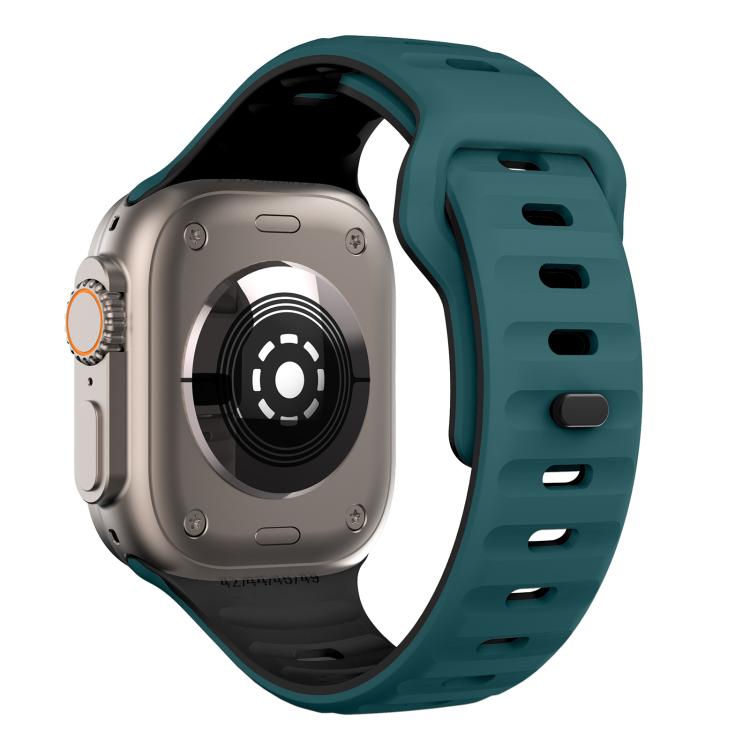 For Apple Watch 42mm / 41mm / 40mm / 38mm Kalebol Wave Reverse Buckle Two-color Silicone Strap(Dark Green Black)