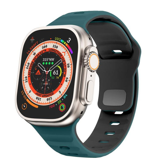 For Apple Watch 42mm / 41mm / 40mm / 38mm Kalebol Wave Reverse Buckle Two-color Silicone Strap(Dark Green Black)