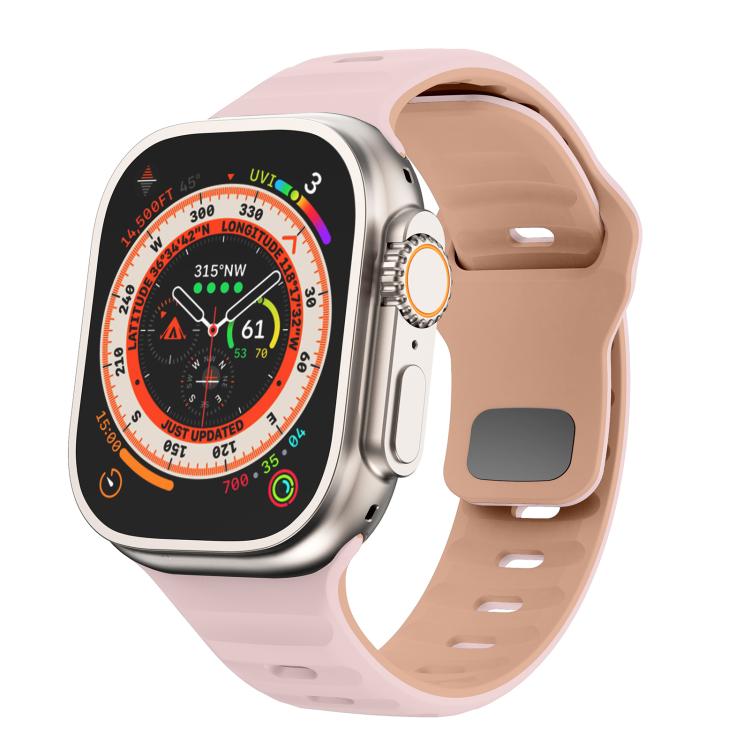 For Apple Watch 42mm / 41mm / 40mm / 38mm Kalebol Wave Reverse Buckle Two-color Silicone Strap(Oxford Pink Rose Grey)