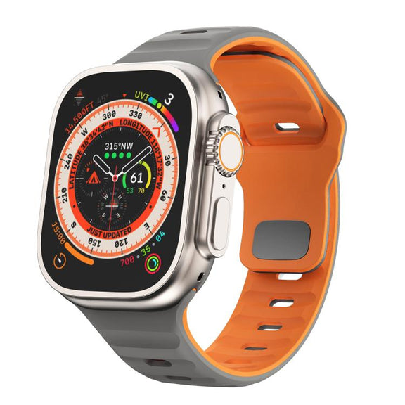 For Apple Watch 42mm / 41mm / 40mm / 38mm Kalebol Wave Reverse Buckle Two-color Silicone Strap(Space Grey Orange)