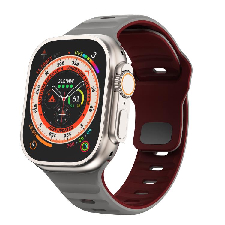 For Apple Watch 42mm / 41mm / 40mm / 38mm Kalebol Wave Reverse Buckle Two-color Silicone Strap(Space Grey Wine Red)