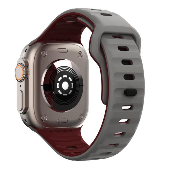 For Apple Watch 42mm / 41mm / 40mm / 38mm Kalebol Wave Reverse Buckle Two-color Silicone Strap(Space Grey Wine Red)