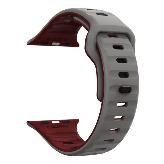 For Apple Watch 42mm / 41mm / 40mm / 38mm Kalebol Wave Reverse Buckle Two-color Silicone Strap(Space Grey Wine Red)