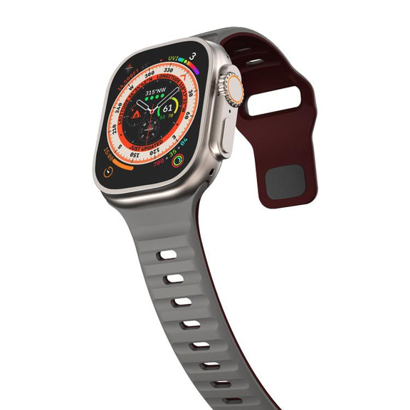 For Apple Watch 42mm / 41mm / 40mm / 38mm Kalebol Wave Reverse Buckle Two-color Silicone Strap(Space Grey Wine Red)