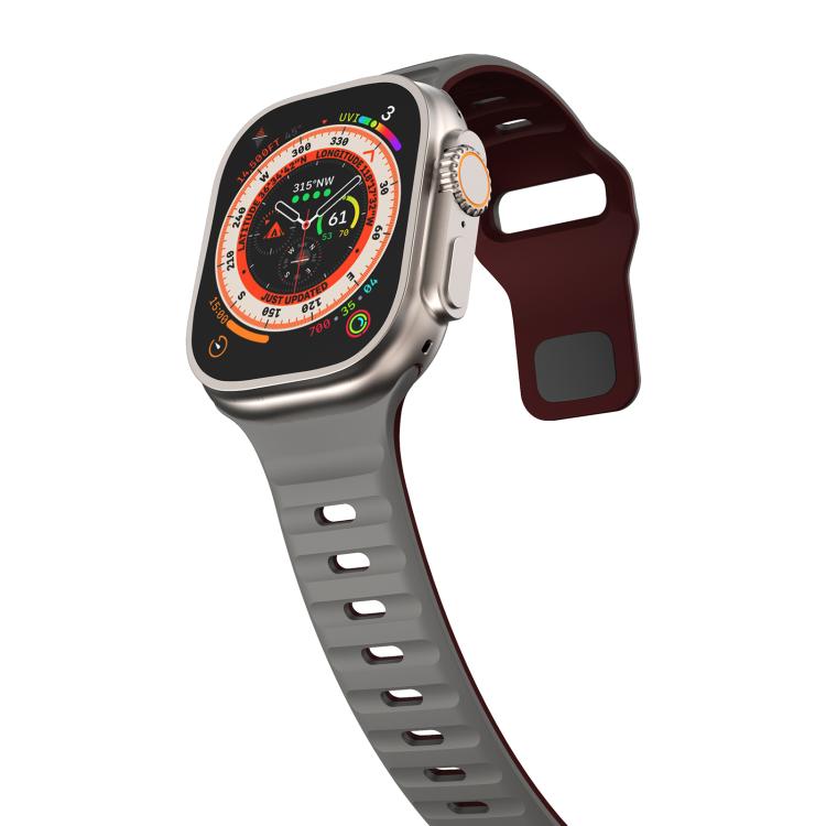 For Apple Watch 42mm / 41mm / 40mm / 38mm Kalebol Wave Reverse Buckle Two-color Silicone Strap(Space Grey Wine Red)