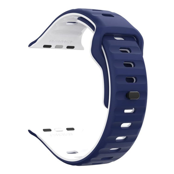 For Apple Watch 42mm / 41mm / 40mm / 38mm Kalebol Wave Reverse Buckle Two-color Silicone Strap(Midnight Blue White)