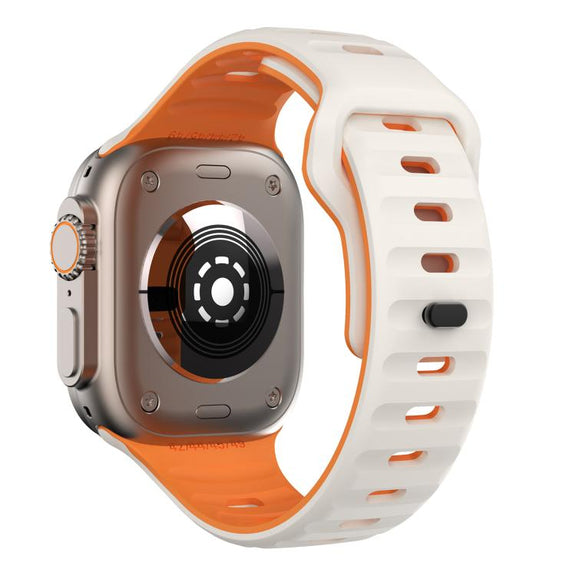 For Apple Watch 42mm / 41mm / 40mm / 38mm Kalebol Wave Reverse Buckle Two-color Silicone Strap(Starlight Orange)