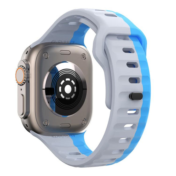 For Apple Watch 42mm / 41mm / 40mm / 38mm Kalebol Wave Reverse Buckle Two-color Silicone Strap(Wild Path Grey Blue)