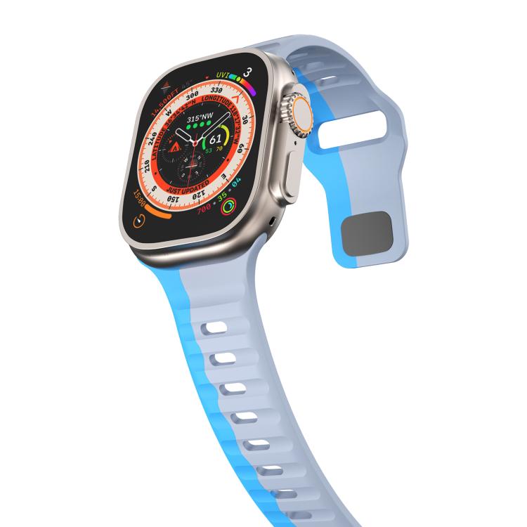 For Apple Watch 42mm / 41mm / 40mm / 38mm Kalebol Wave Reverse Buckle Two-color Silicone Strap(Wild Path Grey Blue)
