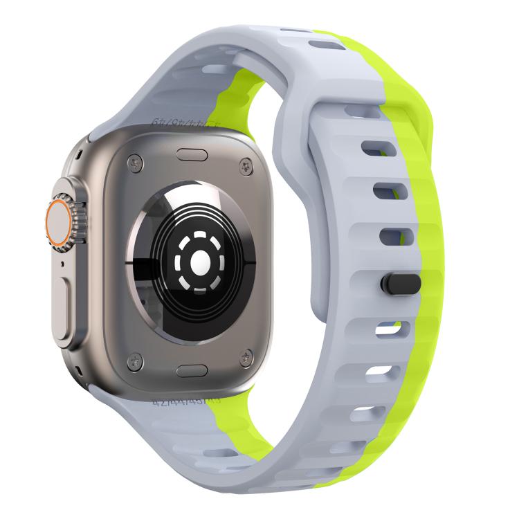 For Apple Watch 42mm / 41mm / 40mm / 38mm Kalebol Wave Reverse Buckle Two-color Silicone Strap(Wild Path Grey Green)