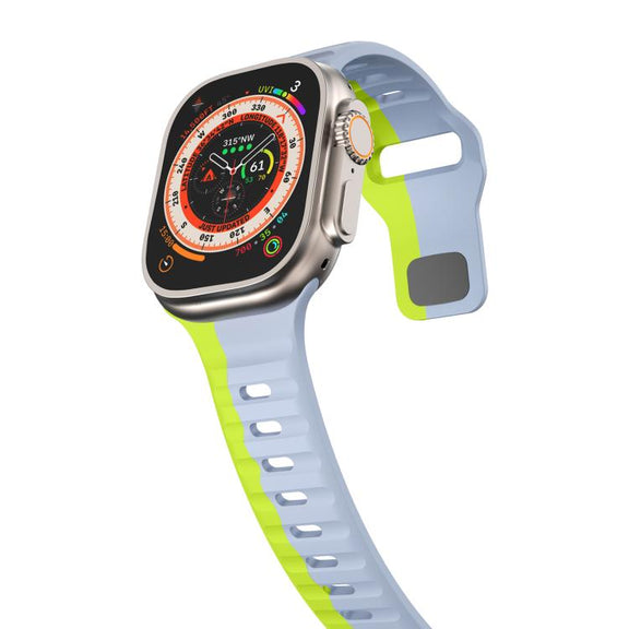 For Apple Watch 42mm / 41mm / 40mm / 38mm Kalebol Wave Reverse Buckle Two-color Silicone Strap(Wild Path Grey Green)